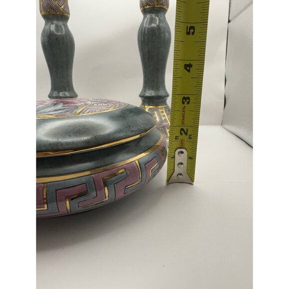 Vintage Hand Painted Chinoiserie Floral Trinket Dish & Matching Candle Sticks! - Picture 12 of 14